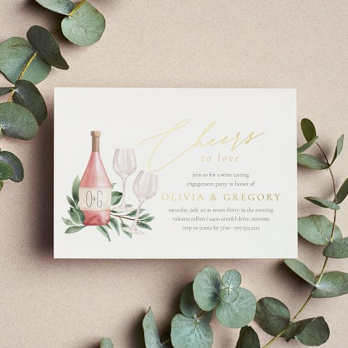 Cheers to Love Wine Tasting Engagement Party Foil Invitation