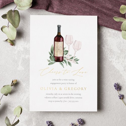 Cheers to Love Wine Tasting Engagement Party Foil Invitation