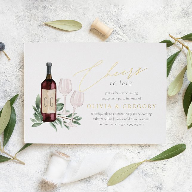Cheers to Love Wine Tasting Engagement Party Foil Invitation (Creator Uploaded)