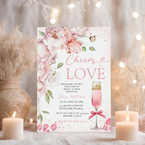 Cheers to Love Wine Tasting Floral Bridal Shower Invitation