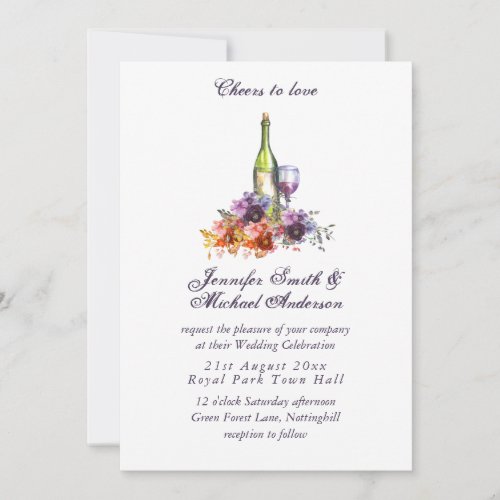 Cheers to Love Wine Tasting Purple Orange Floral Holiday Card