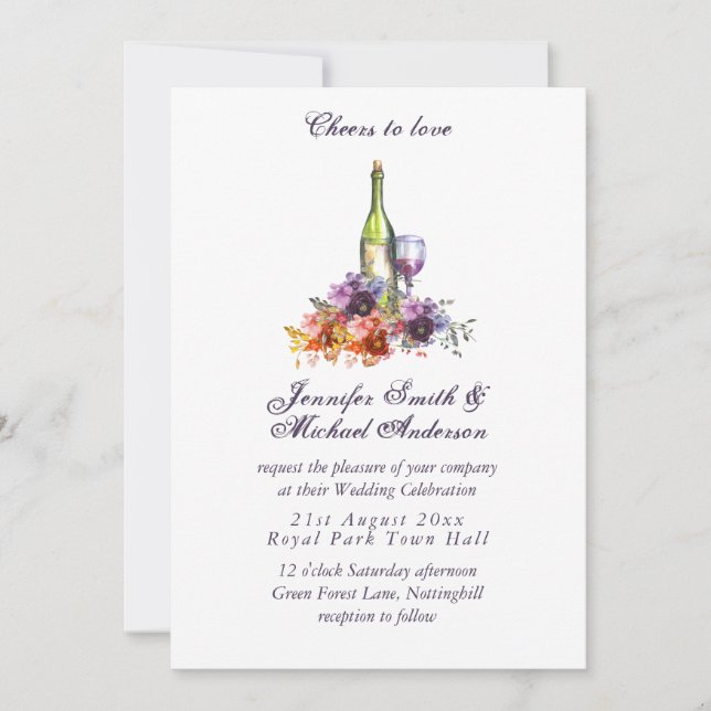 Cheers to Love Wine Tasting Purple Orange Floral Invitation (Front)