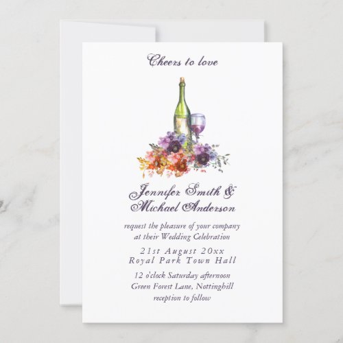 Cheers to Love Wine Tasting Purple Orange Floral Invitation