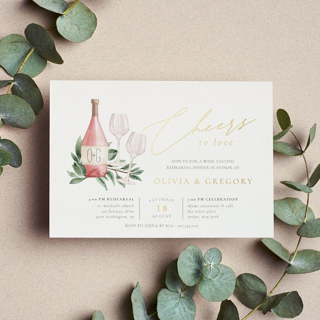 Cheers to Love Wine Tasting Rehearsal Dinner Foil Invitation (Creator Uploaded)