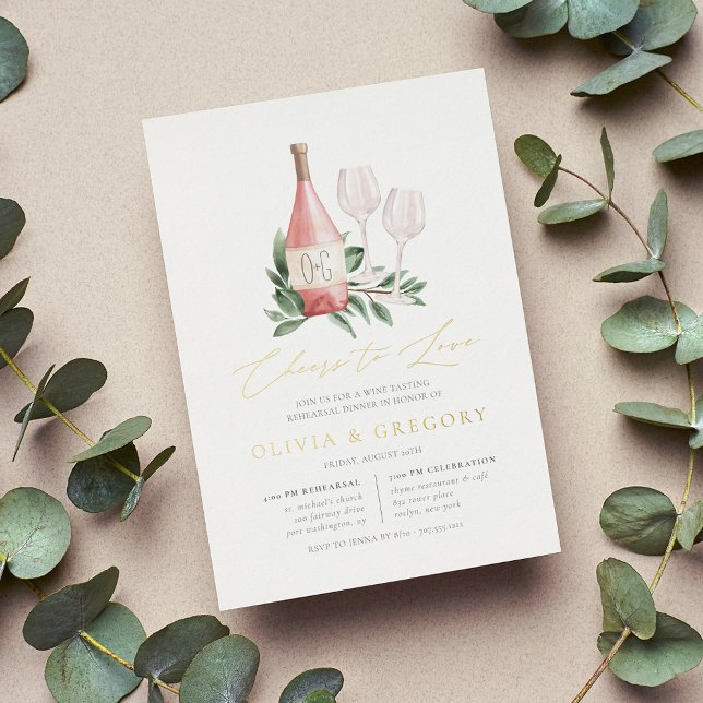 Cheers to Love Wine Tasting Rehearsal Dinner Foil Invitation (Creator Uploaded)