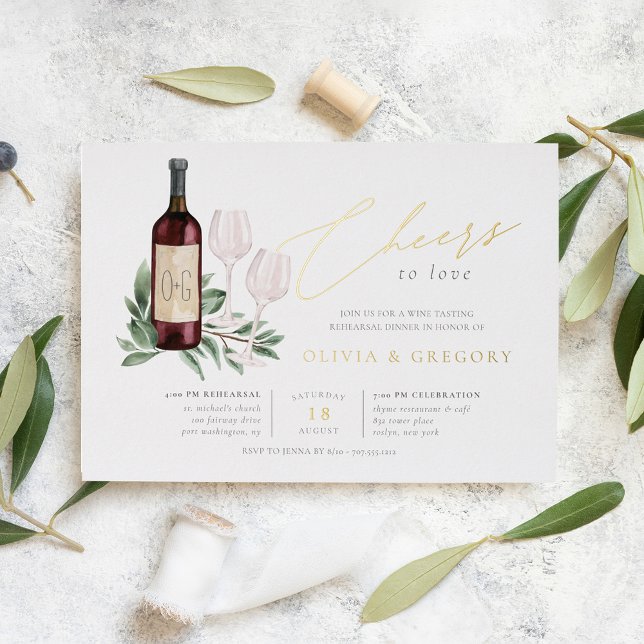 Cheers to Love Wine Tasting Rehearsal Dinner Foil Invitation (Creator Uploaded)