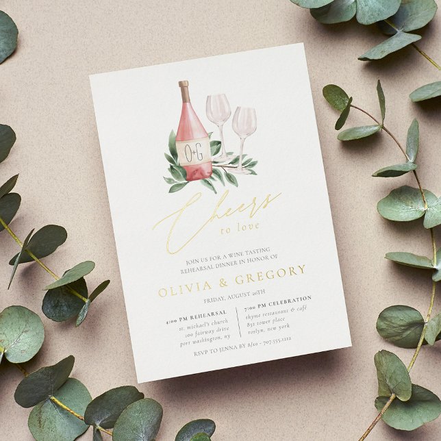 Cheers to Love Wine Tasting Rehearsal Dinner Foil Invitation (Creator Uploaded)