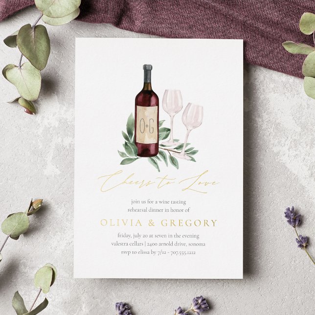 Cheers to Love Wine Tasting Rehearsal Dinner Foil Invitation (Creator Uploaded)