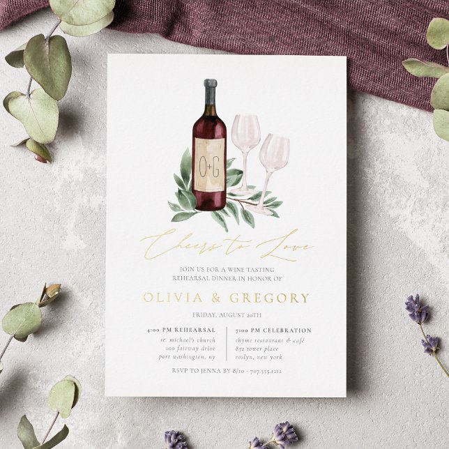 Cheers to Love Wine Tasting Rehearsal Dinner Foil Invitation (Creator Uploaded)