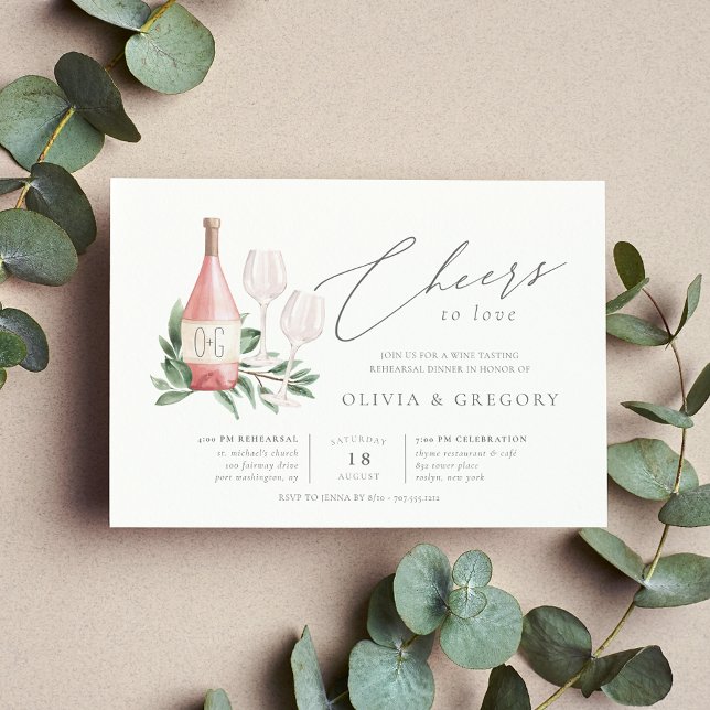 Cheers to Love Wine Tasting Rehearsal Dinner Invitation (Elegant wine theme rehearsal dinner invitations)