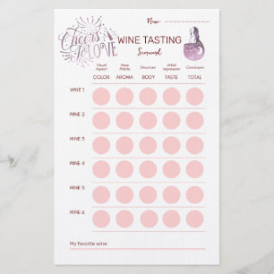 Cheers To Love Wine Tasting Scorecard Stationery