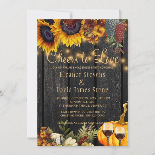 Cheers to Love winery rustic wood engagement party Invitation (Front)