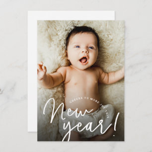 Cheers to more Joy this New Year baby photo birth  Holiday Card