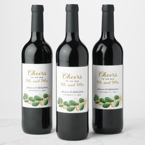 Cheers to Mr and Mrs Elegant Wedding Wine Label