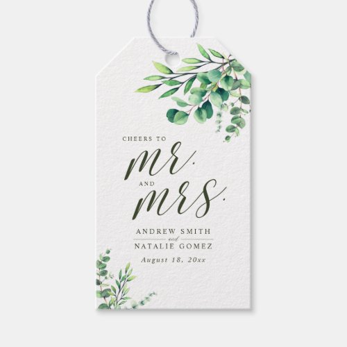 Cheers to Mr and Mrs Eucalyptus Greenery Wedding Gift Tags