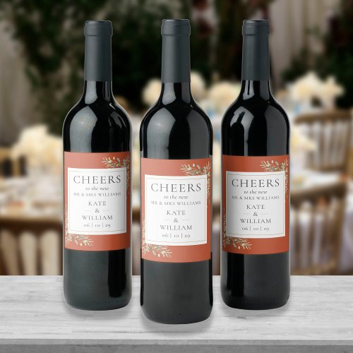 Cheers To Mr And Mrs Greenery Terracotta Wedding Wine Label