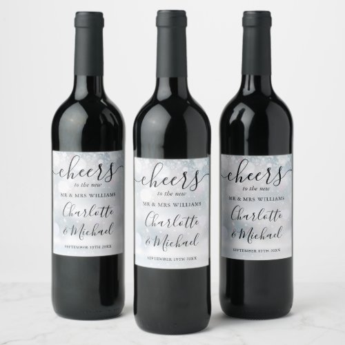Cheers To Mr And Mrs Winter Snow Script Wedding Wine Label