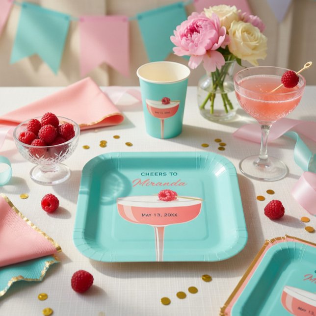 Cheers to [Name] Party Plate with Cocktail (Creator Uploaded)