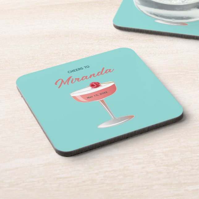 Cheers to [Name] Personalized Party  Beverage Coaster (Left Side)