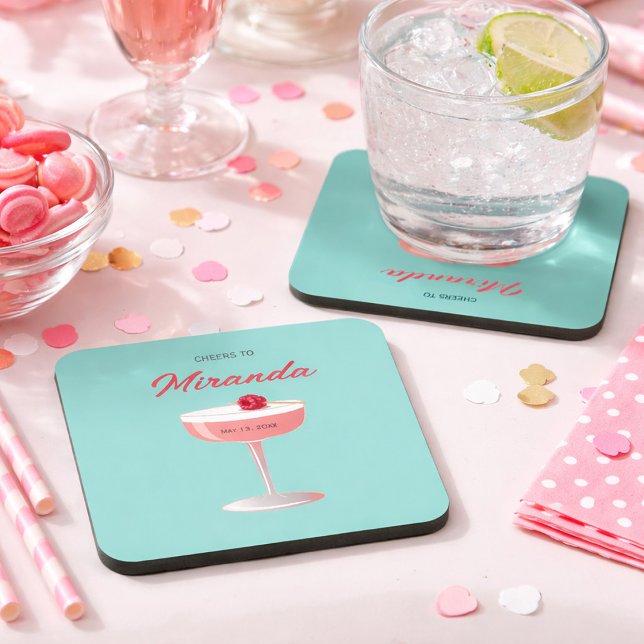 Cheers to [Name] Personalized Party  Beverage Coaster (Creator Uploaded)