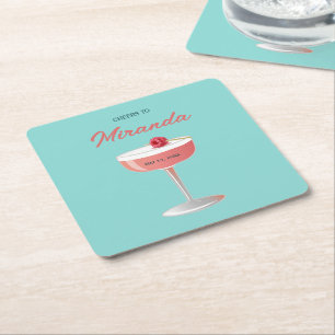 Cheers to [Name] Personalized Party  Square Paper Coaster