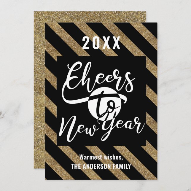 Cheers To New Year Modern Calligraphy Festive Gold Holiday Card (Front/Back)