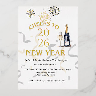 Cheers to New Year Party Gold Foil Invitation