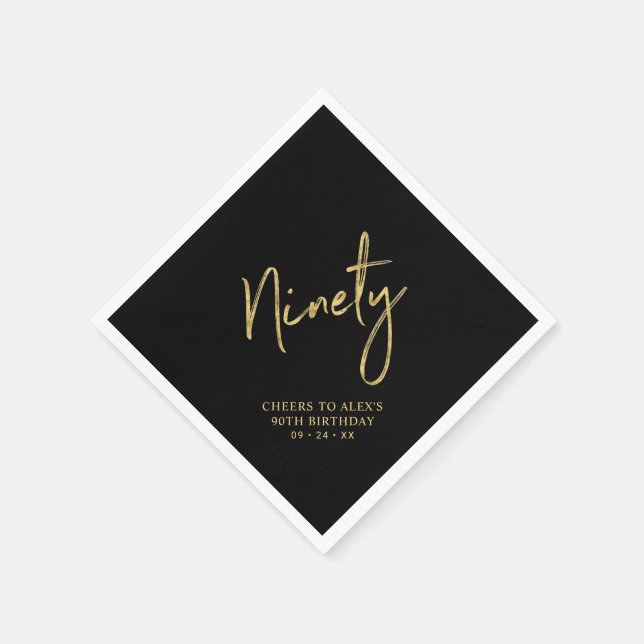 Cheers to Ninety Gold Adult 90th Birthday Party Na Napkins (Corner)