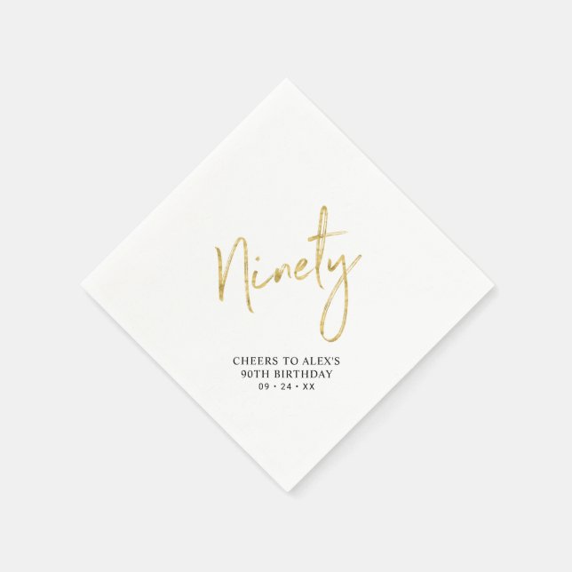 Cheers to Ninety Gold Adult 90th Birthday Party Napkins (Corner)