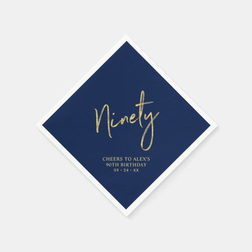 Cheers to Ninety Gold  Navy 90th Birthday Party Napkins