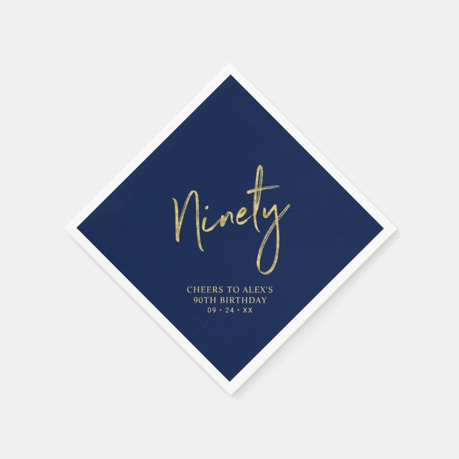 Cheers to Ninety Gold & Navy 90th Birthday Party Napkins (Corner)