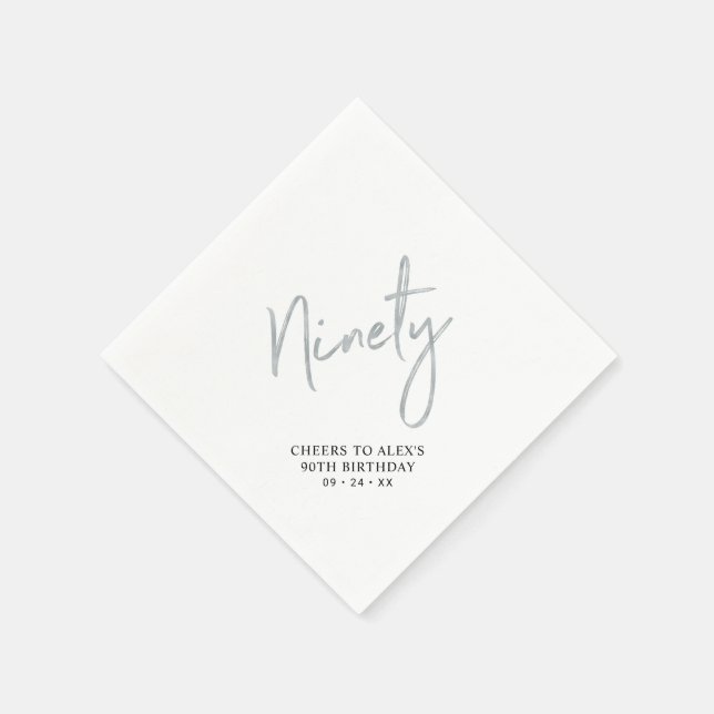 Cheers to Ninety Modern Silver 90th Birthday Party Napkins (Corner)