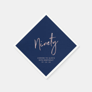Cheers to Ninety Rose Gold & Navy 90th Birthday Napkins