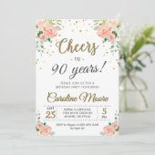 Cheers to Ninety Years Ladies 90th Birthday Party  Invitation (Standing Front)