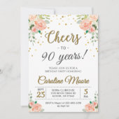 Cheers to Ninety Years Ladies 90th Birthday Party  Invitation (Front)