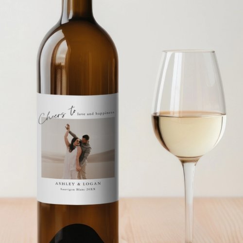 Cheers To Personalized Wedding Favor Photo Wine Label