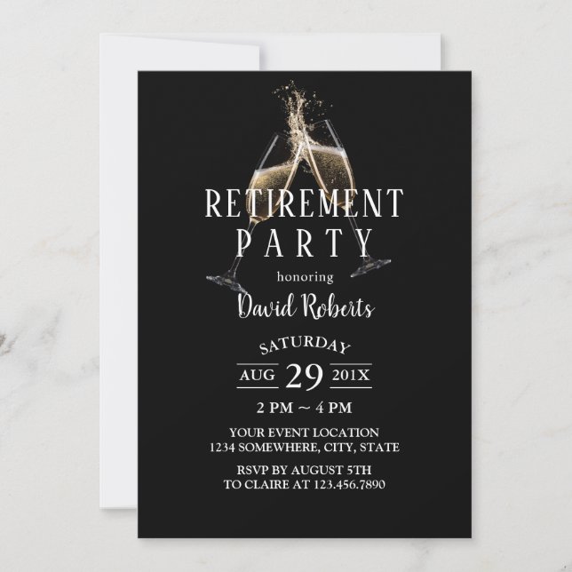 Cheers To Retirement Champagne Toast Elegant Black Invitation (Front)