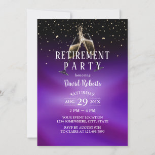 Cheers To Retirement Champagne Toast Modern Purple Invitation