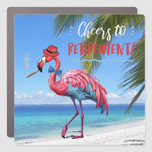 Cheers to Retirement Flamingo on Tropical Beach Car Magnet