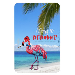 Cheers to Retirement Flamingo on Tropical Beach Magnet