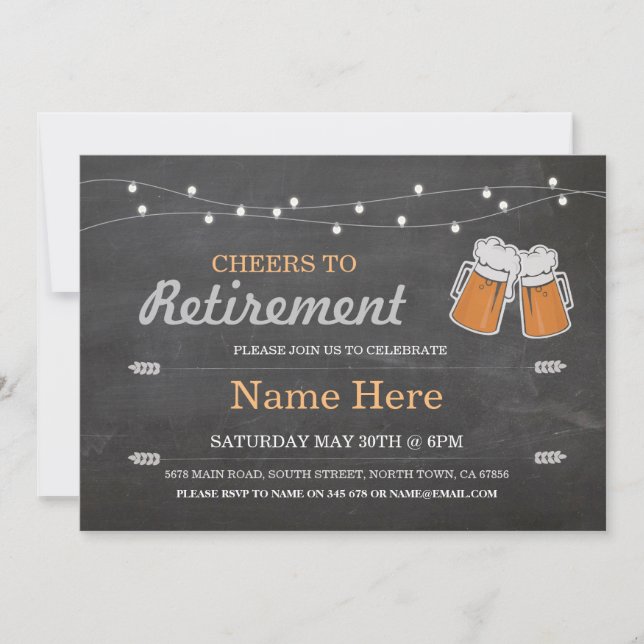 Cheers to Retirement Party Chalk Beers Invitation (Front)