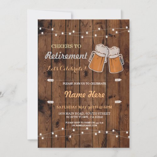 Cheers to Retirement Party Wood Beers Invite