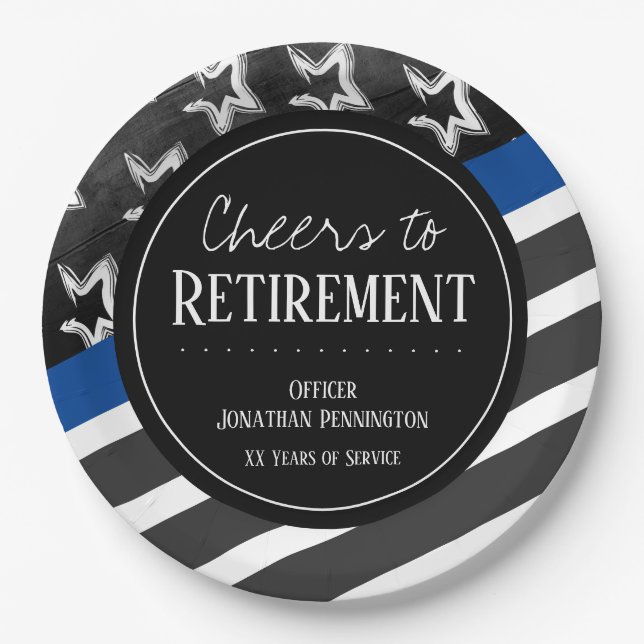 Cheers to Retirement Police Officer Paper Plates (Front)