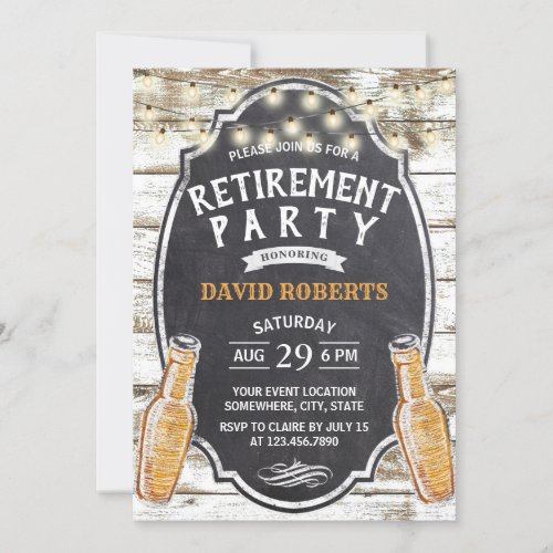 Cheers to Retirement Rustic Barn Beer Party Invitation