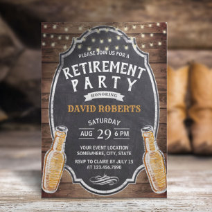 Cheers to Retirement Rustic Beer Party Invitation