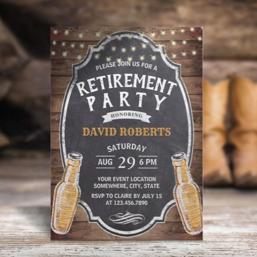 Cheers to Retirement Rustic Beer Party Invitation