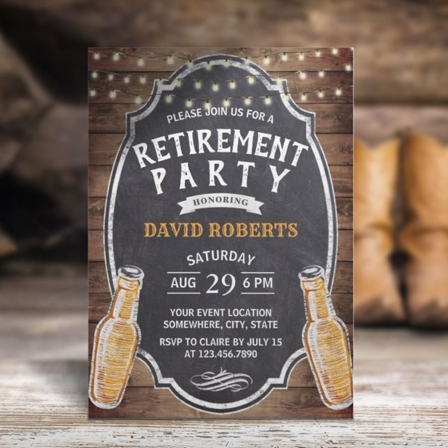 Cheers to Retirement Rustic Beer Party Invitation (Creator Uploaded)