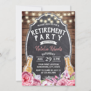 Cheers to Retirement Rustic Floral Beer Party Invitation