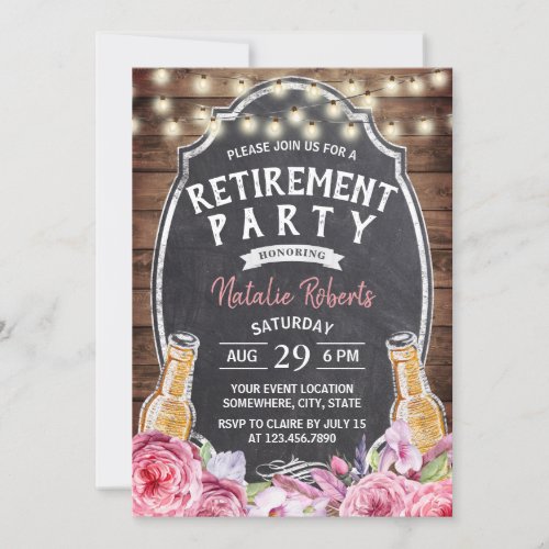 Cheers to Retirement Rustic Floral Beer Party Invitation