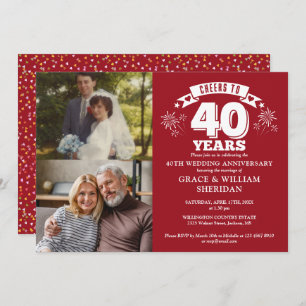 Cheers To Ruby 40th Wedding Anniversary 2 Photo Invitation